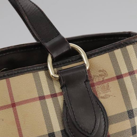 BURBERRY Nova Check Tote Bag PVC Leather Beige Brown gold Auth 108388 - Picture 10 of 16